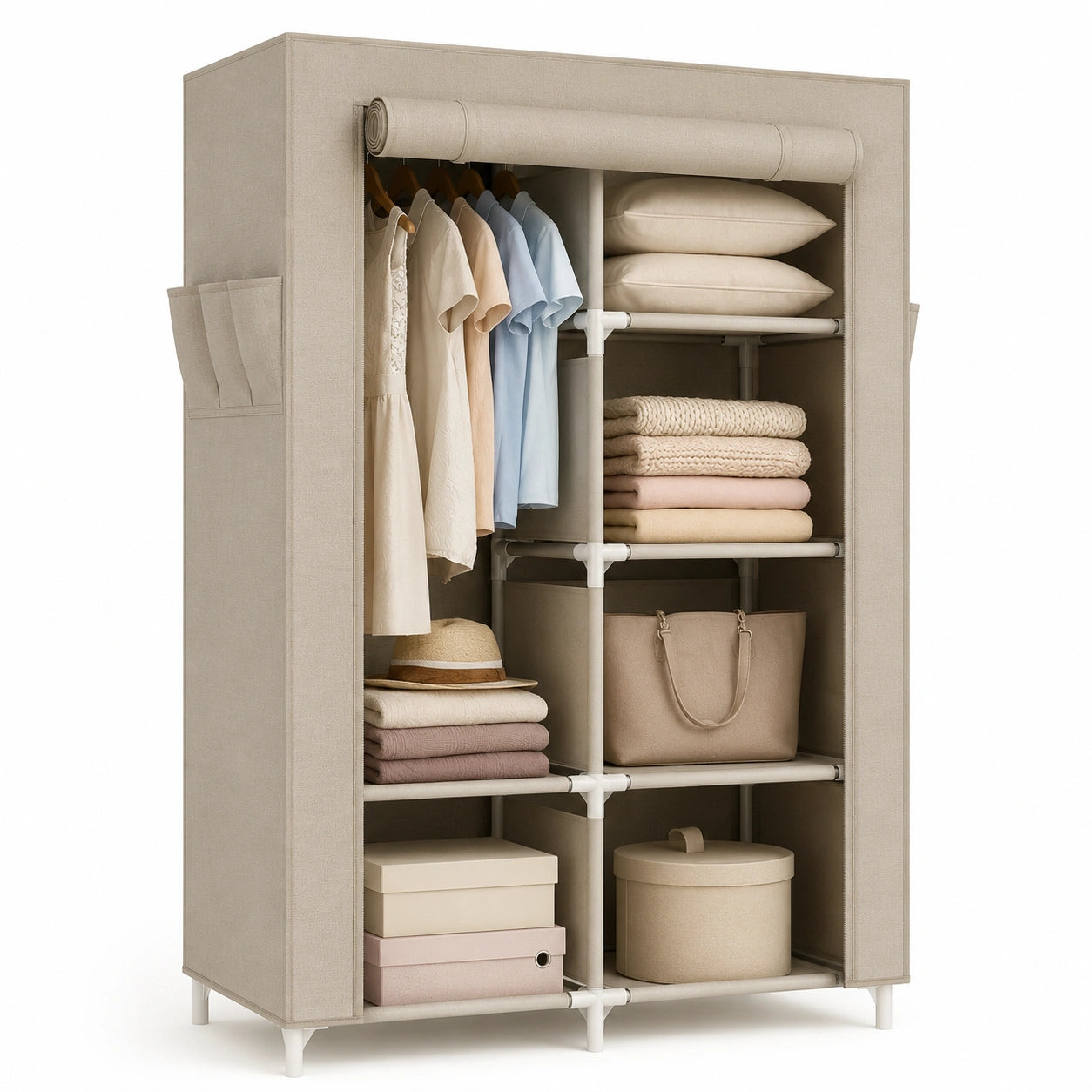armoire-en-tissu-2-portes-avec-etageres-et-barre-de-suspension-pour-chambre-nvfddp5670bu